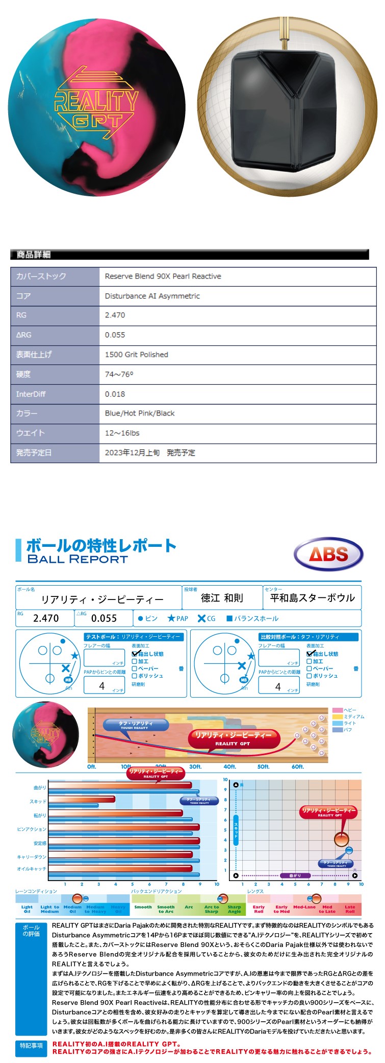 ボウリング用品 ボウリングボール 900グローバル　900GLOBAL　リアリティGPT　REALITY GPT
  