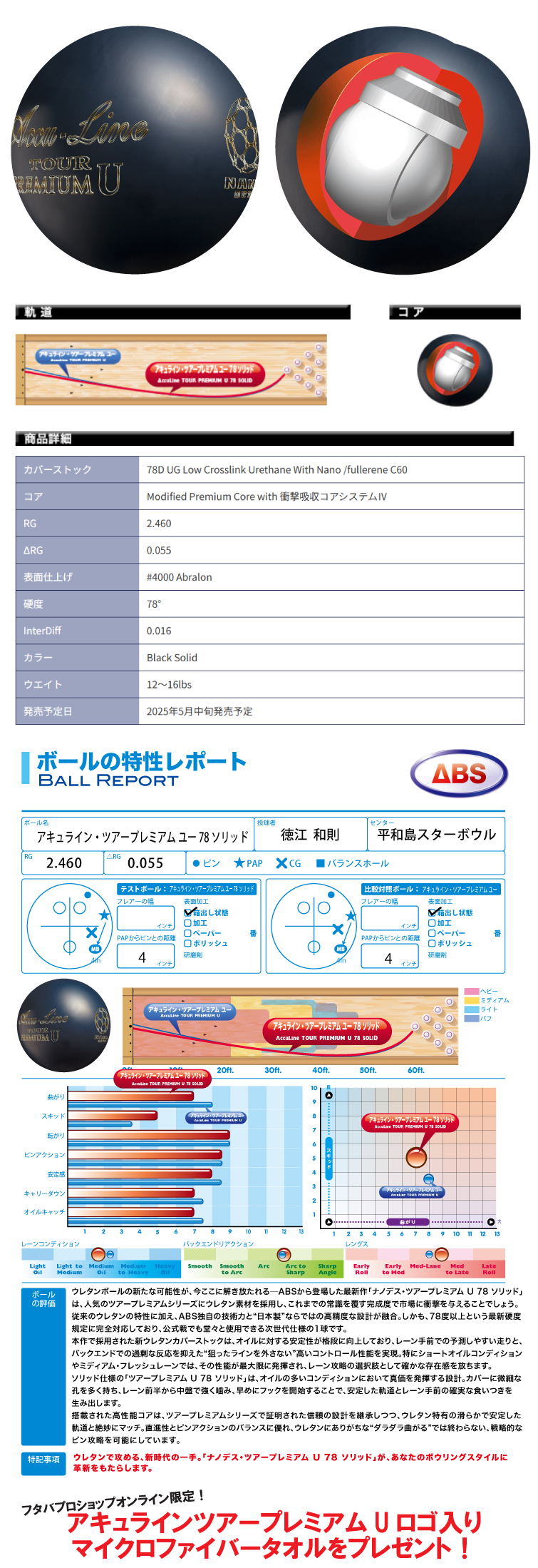 ボウリング用品 ボウリングボール　ABS　NANODESU アキュラインツアープレミアムユー７８ソリッド　Accu Line TOUR PREMIUM U 78SOLID 