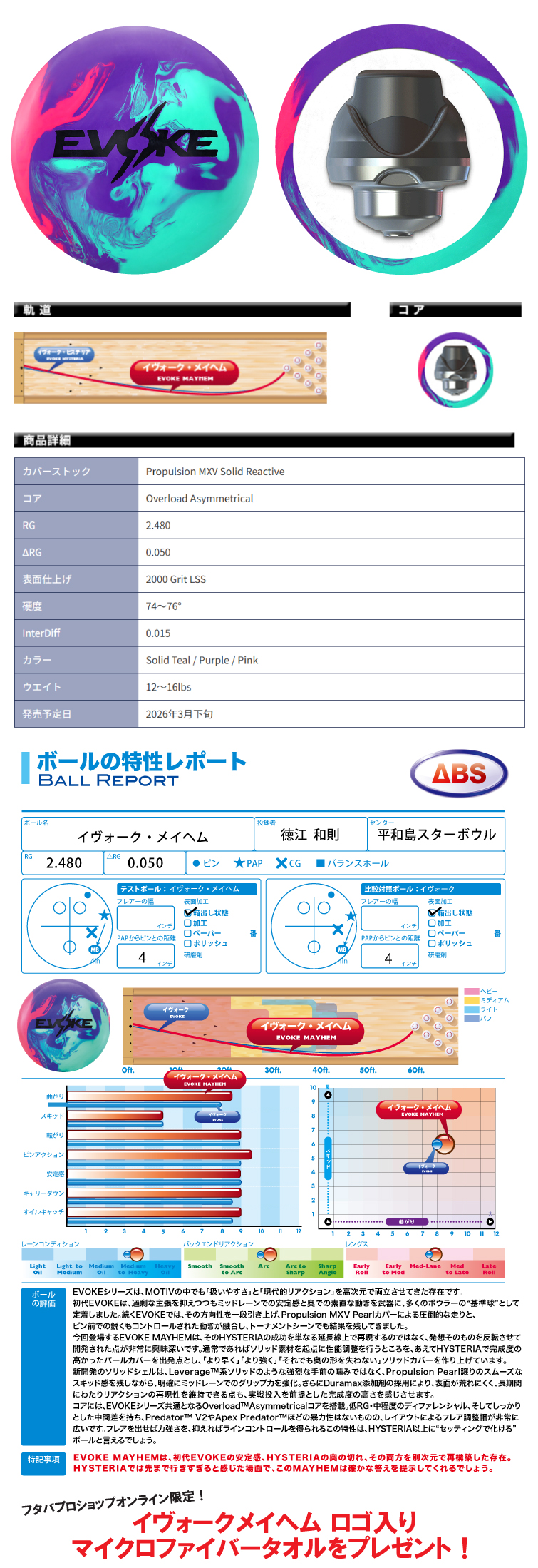 ボウリング用品 ボウリングボール モーティブ MOTIV　イヴォークメイヘム　EVOKE MAYHEM
  