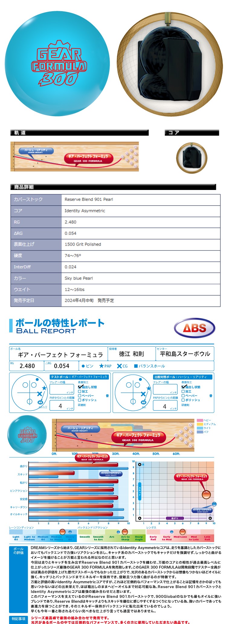 ボウリング用品 ボウリングボール 900グローバル　900GLOBAL　ギアパーフェクトフォーミュラ　GEAR 300 FORMULA
  