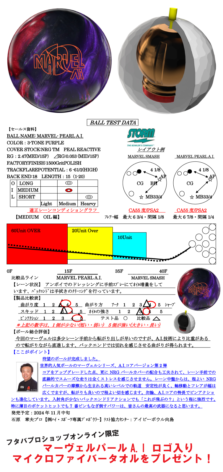 ボウリング用品　ボウリングボール ストーム STORM 　マーヴェルパール A.I.　MARVEL PEARL A.I.