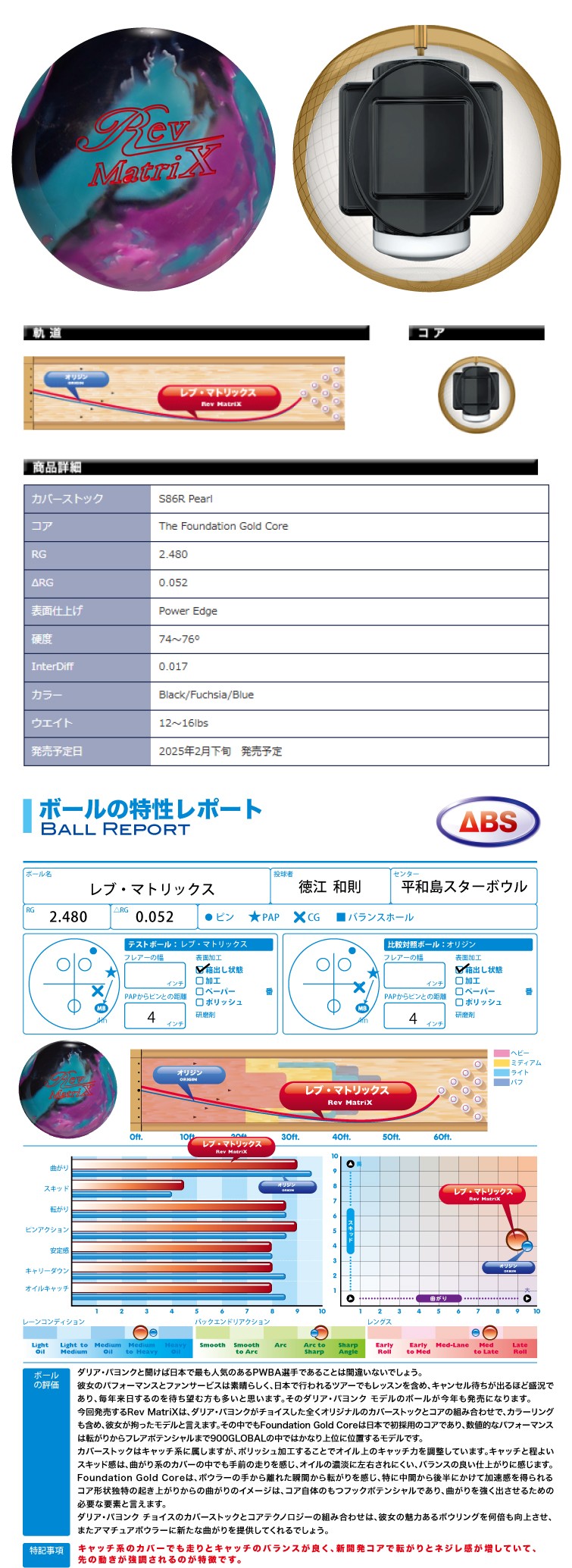 ボウリング用品 ボウリングボール 900グローバル 900GLOBAL　レブマトリックス　Rev MatriX
  