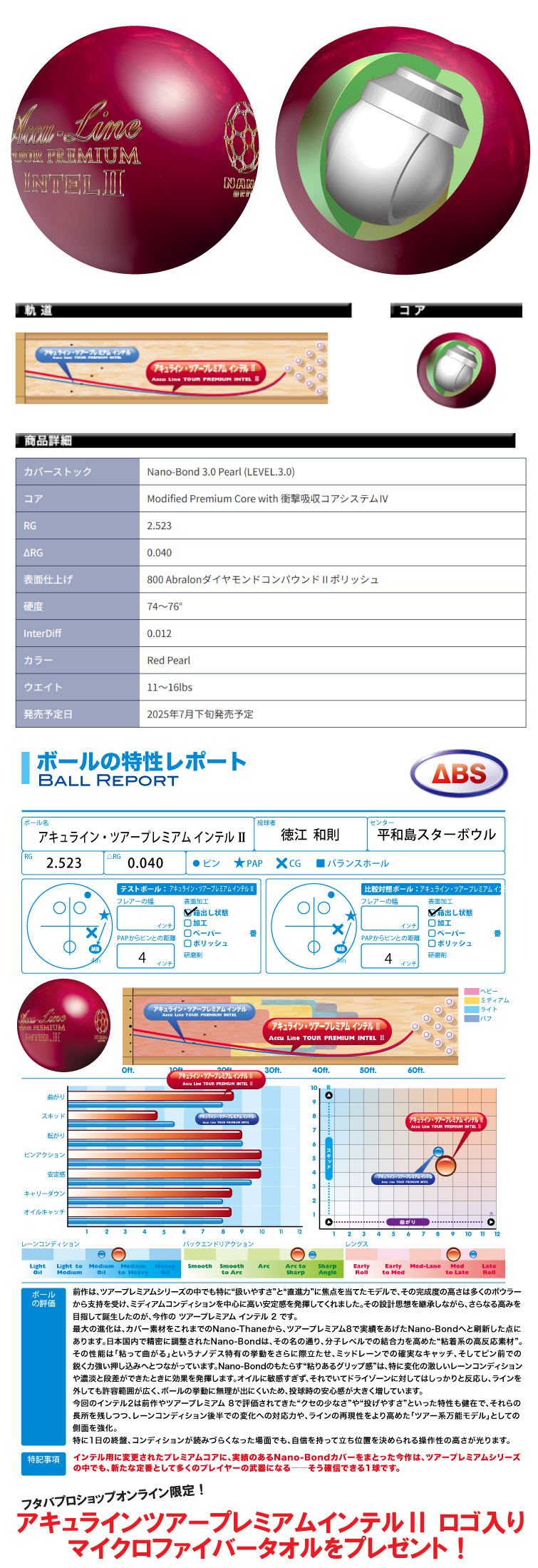 ボウリング用品 ボウリングボール　ABS　NANODESU アキュラインツアープレミアムインテルⅡ Accu Line TOUR PREMIUM INTEL Ⅱ 