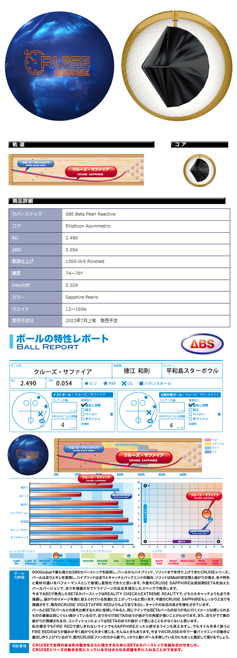 ボウリング用品 ボウリングボール　900グローバル　900GLOBAL　クルーズサファイア　CRUISE SAPPHIRE　  