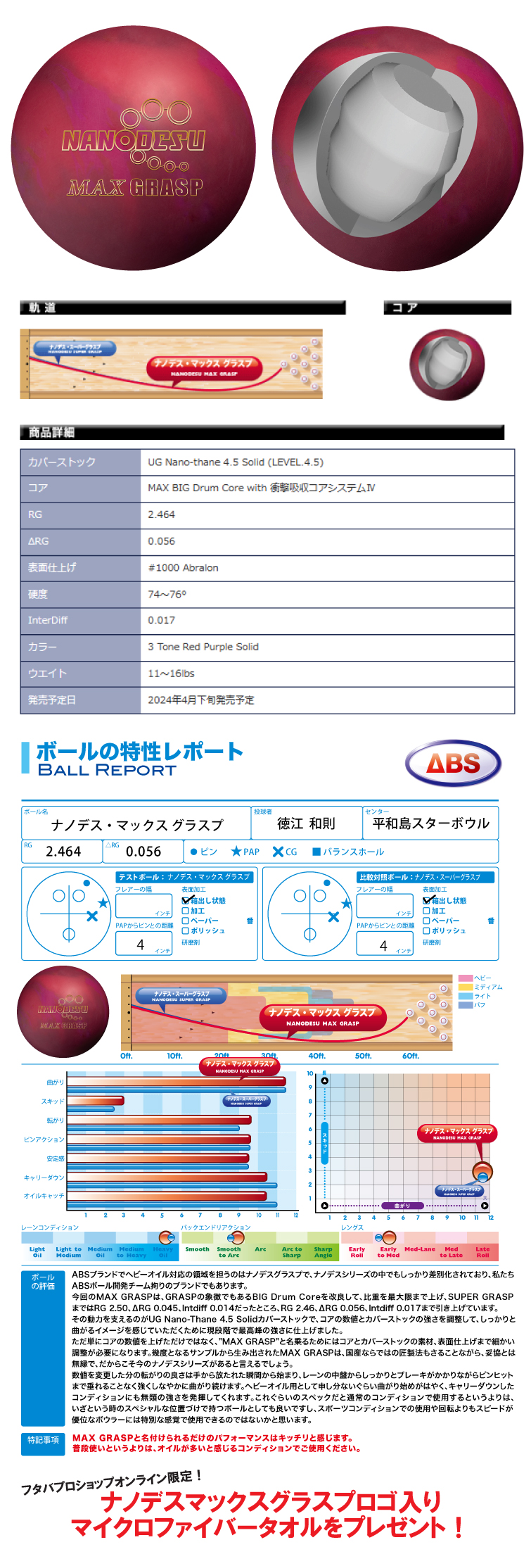 ボウリング用品 ボウリングボール ナノデスマックスグラスプ　NANODESU MAX GRASP