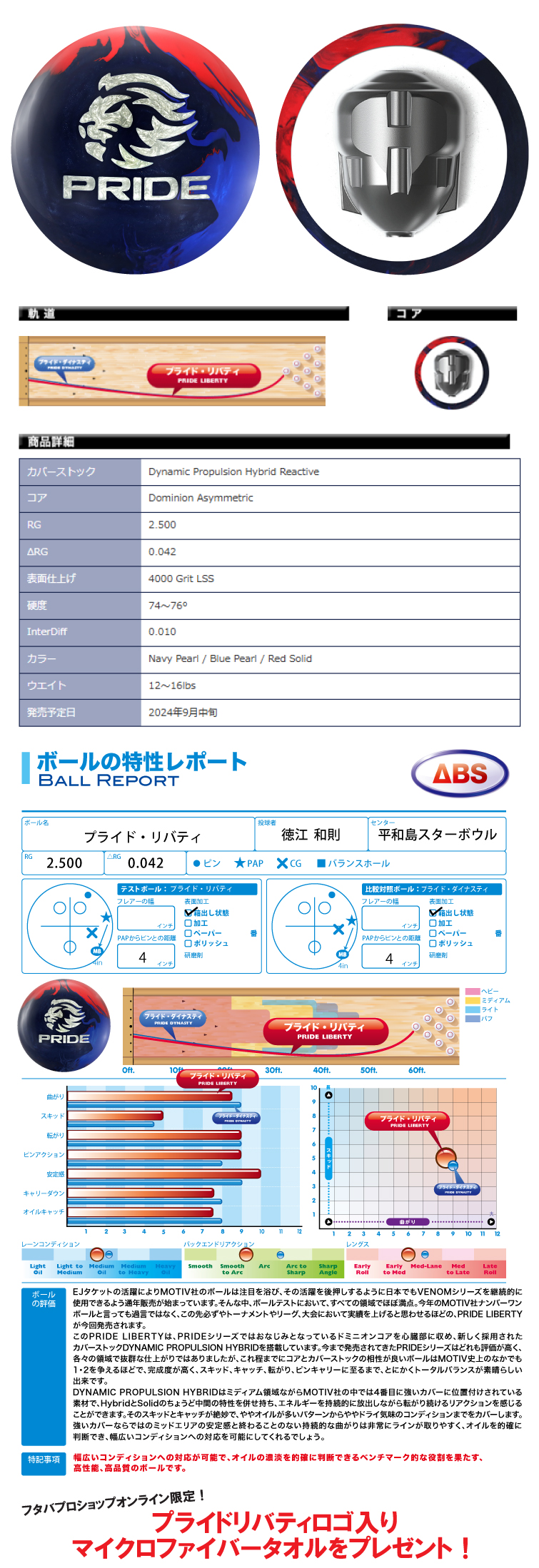 ボウリング用品 ボウリングボール モーティブ MOTIV　プライドリバティ　PRIDE LIBERTY
  
