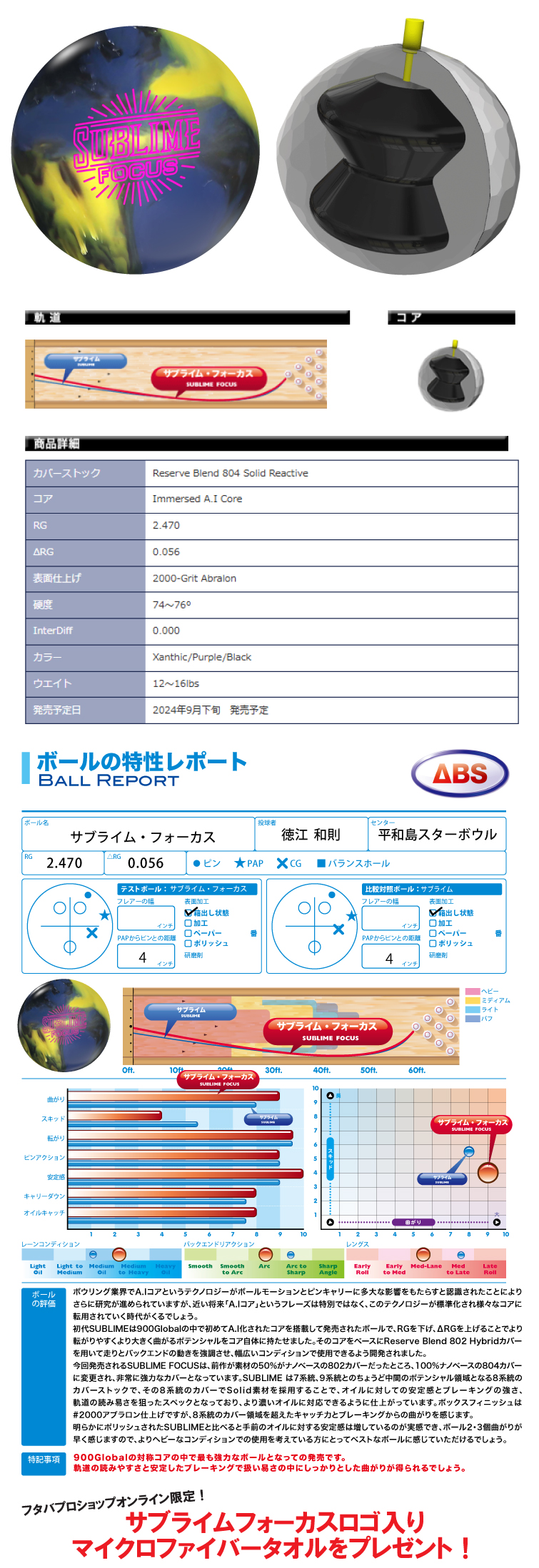 ボウリング用品 ボウリングボール 900グローバル　900GLOBAL　サブライムフォーカス　SUBLIME FOCUS
  