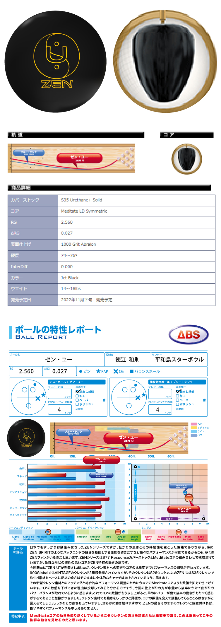 ボウリング用品 ボウリングボール　ABS　900グローバル 900GLOBAL　ゼンU　ZEN U
  